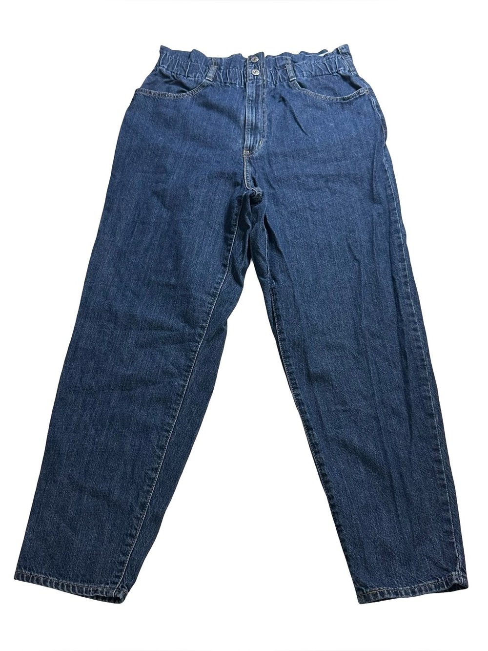 Levis High Waisted Paperbag Mom Jean Medium Wash Sz 31x26 Elastic Waist Tapered